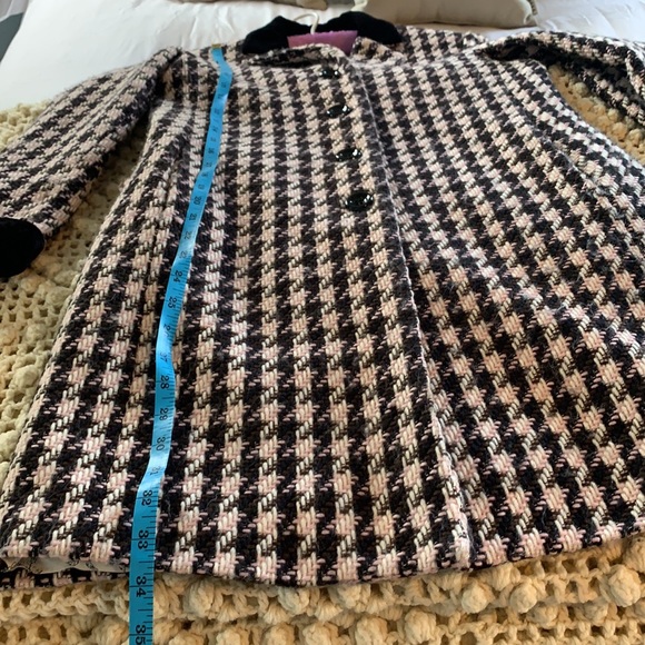 SOLD! Lovely houndstooth overcoat dress coat wool blend tweed black white pink 4 - Picture 12 of 15